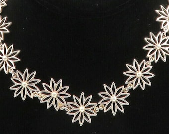 BARRA 925 Silver Vintage Shiny Open Flower Motif Chain Necklace NE3308