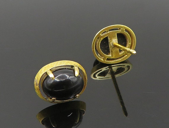 14K GOLD - Vintage Cabochon Cut Black Onyx Oval S… - image 4