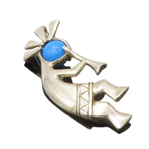 NAVAJO 925 Sterling Silver Vintage Turquoise Kokopelli Dancer Pendant PT11334
