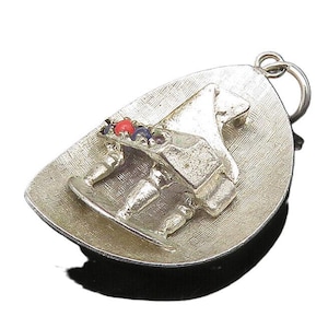 925 Sterling Silver Vintage Coral & MultiStone Grand Piano Pendant PT17851