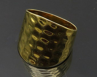 SETA 925 Sterling Silver - Shiny Hammered Gold Plated Band Ring Sz 9 - RG15369