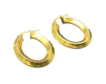 14K GOLD Vintage Shiny Minimalist Hollow Oval Hoop Earrings GE085