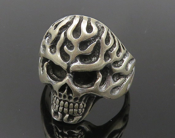 925 Sterling Silver - Vintage Shiny Skull Head La… - image 1