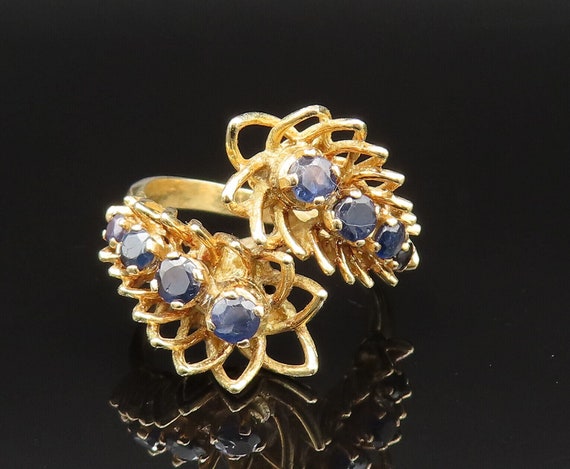 18K GOLD - Vintage Spiked Floral Graduated Sapphi… - image 2