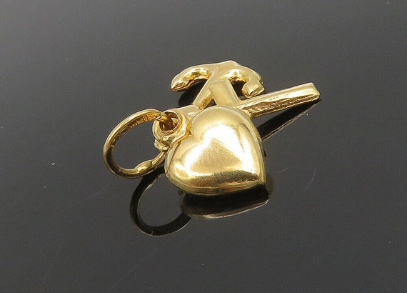 18K GOLD - Vintage Shiny Petite Love Heart Ship A… - image 3