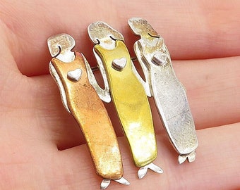 FAR FETCHED 925 Sterling Silver - Vintage Three Tone Women Brooch Pin - BP1479