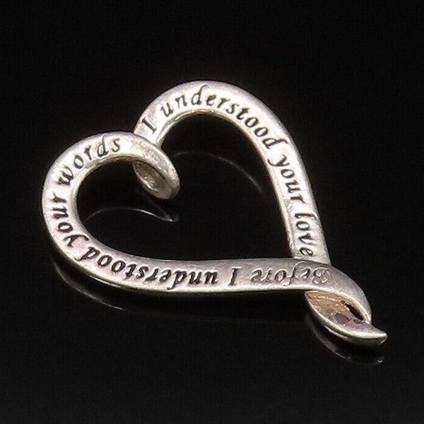 925 Sterling Silver - Vintage Engraved Love Quote Open Heart Pendant - PT21288