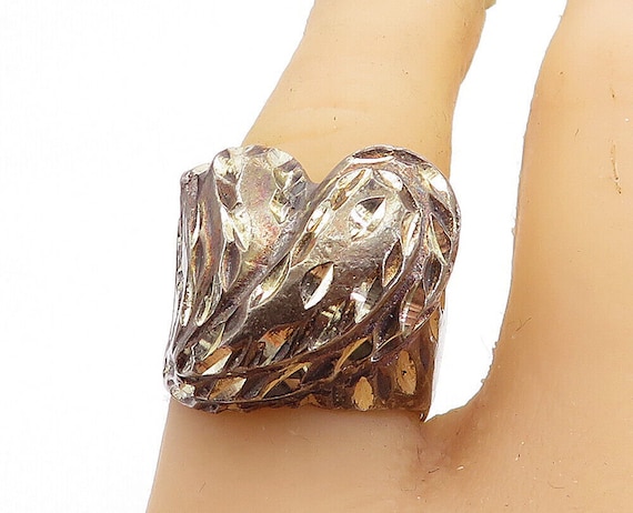 925 Silver - Vintage Diamond Cut Detail Love Hear… - image 1