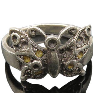 925 Sterling Silver Vintage Butterfly Motif Smooth Band Ring Sz 7 RG11634