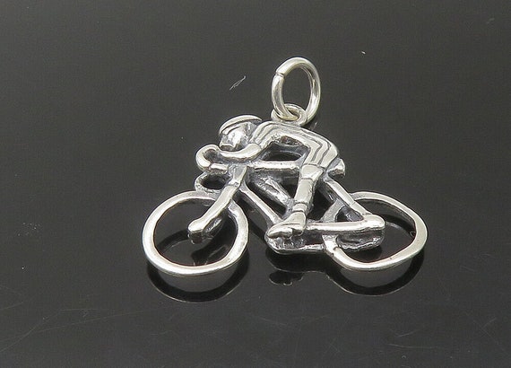 925 Sterling Silver - Vintage Shiny Cyclist On Bi… - image 5