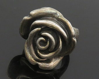 925 Sterling Silver - Vintage Hollow Rose Flower Statement Ring Sz 7 - RG16892