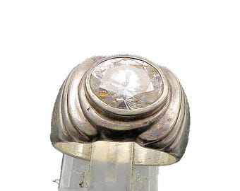 925 Sterling Silver Vintage Shiny Cubic Zirconia Band Ring Sz 7.5 RG22051