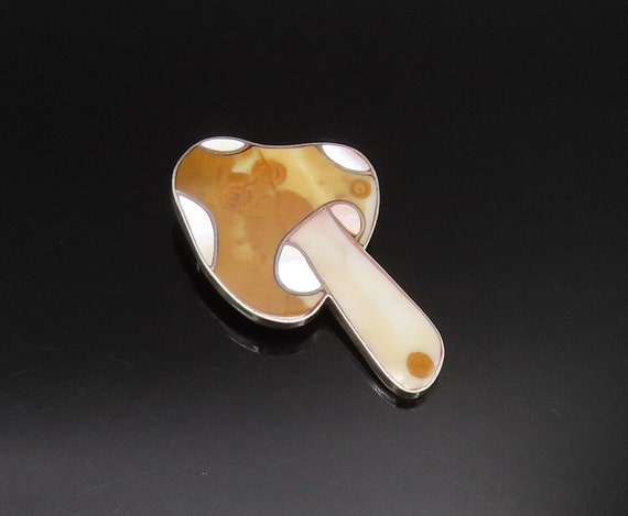 925 Silver - Vintage Mother Of Pearl & Brown Ston… - image 2
