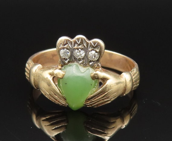 IRELAND 10K GOLD - Vintage Jade & Genuine Diamond… - image 2