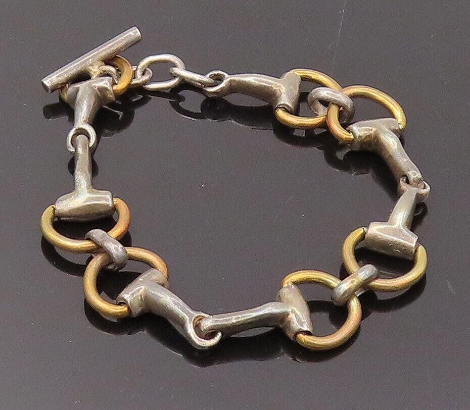 MEXICO 925 Sterling Silver - Vintage Gold Plated Horse Bit Bracelet - BT9870 MEXICO 925 Sterling Silver - Vintage Gold Plated Horse Bit Bracelet - BT9870