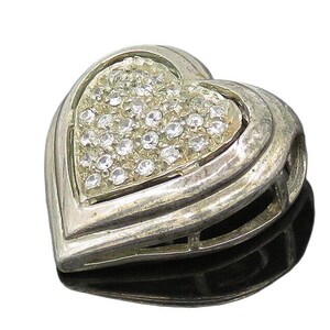 925 Sterling Silver Vintage Topaz Encrusted Love Heart Dome Pendant PT13882