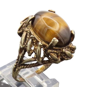 925 Sterling Silver Vintage Ring SOUTHWESTERN Antique Laced Agate Sz 10 RG33396