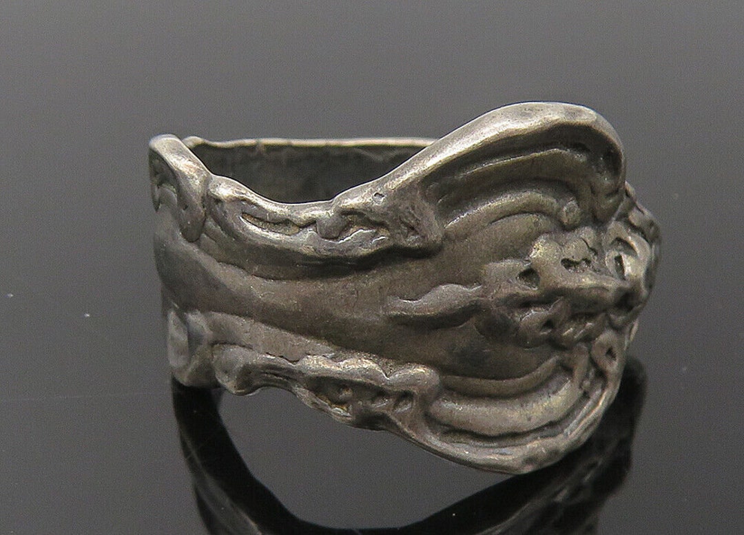 925 Sterling Silver - Vintage Antique Swirl Etched Spoon Band Ring