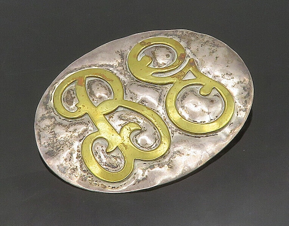 Louis Booth Sterling Oval Mixed Metal Brooch with Sem… - Gem