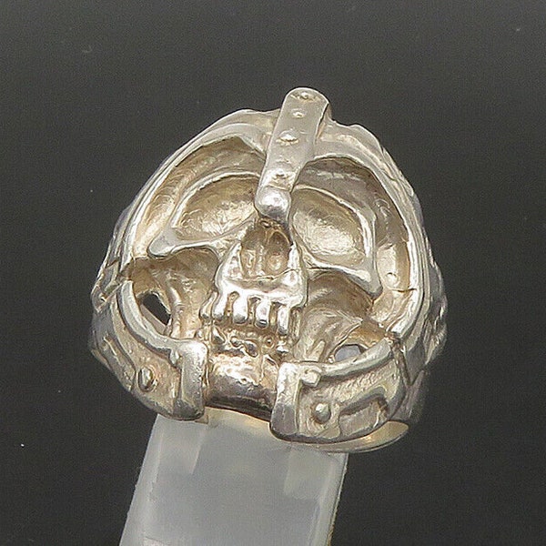 925 Sterling Silver - Vintage Skeleton Head Large Biker Ring Sz 15 - RG22306