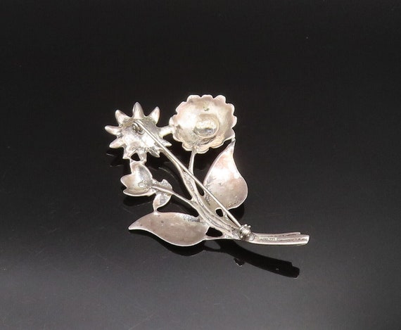 925 Silver - Vintage Antique Carved Flowers With … - image 6