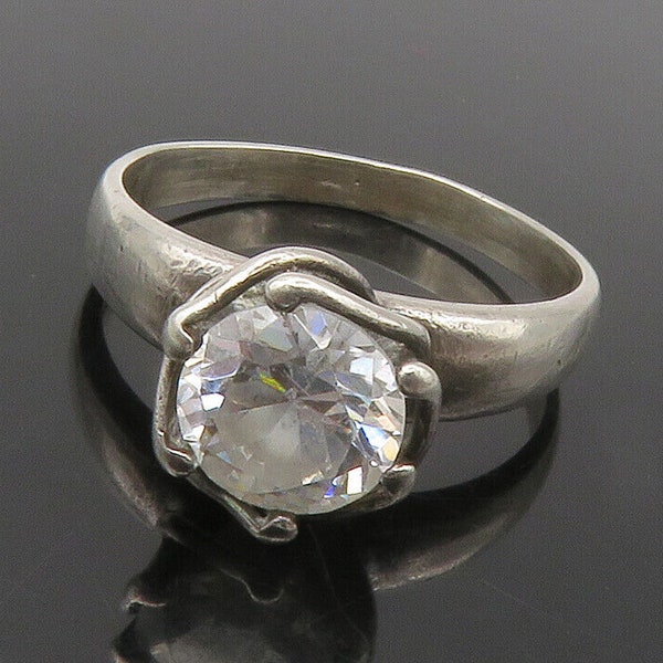 DAVID SIGAL 925 Silver - Vintage Cubic Zirconia Solitaire Ring Sz 9 - RG17218