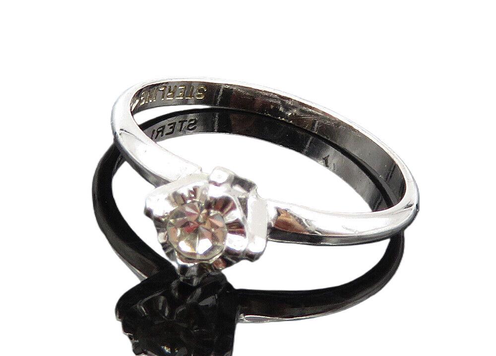 CLARK & COOMBS 925 Silver Shiny Cubic Zirconia Solitaire Ring Sz 8 RG9878