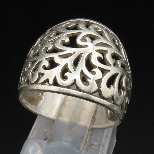 925 Sterling Silver - Vintage Open Floral Vine Swirl Band Ring Sz 7 - RG24833