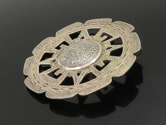 MEXICO 925 Sterling Silver - Vintage Round Aztec … - image 4