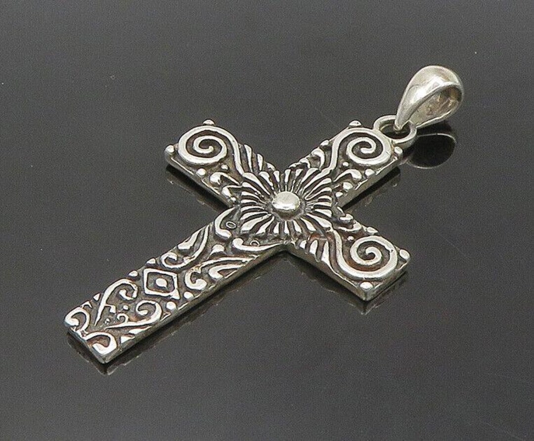 925 Sterling Silver Vintage Shiny Swirl Religious Cross Pendant PT15071 ...