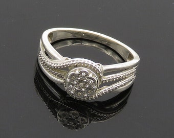 925 Sterling Silver - Vintage Genuine Diamonds Floral Band Ring Sz 9 - RG19741