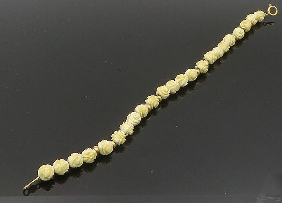 14K GOLD - Vintage Rose Flower Beaded Chain Brace… - image 2