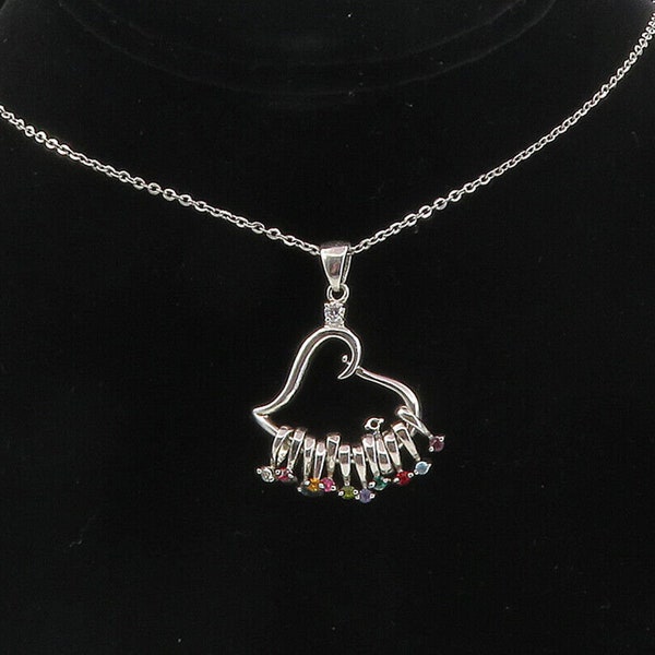 925 Sterling Silver - Cubic Zirconia & Topaz Love Heart Chain Necklace - NE1717