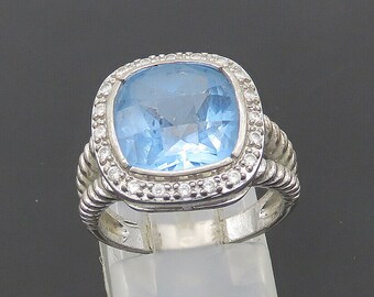 925 Sterling Silver - Vintage Blue & White Topaz Cocktail Ring Sz 7 - RG21226