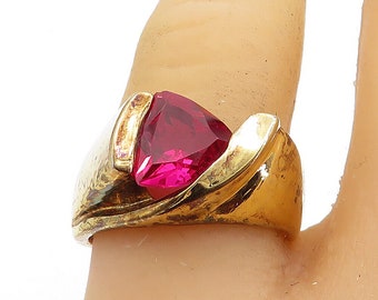 925 Sterling Silver - Pink Topaz Shiny Gold Plated Band Ring Sz 7.5 - RG6552