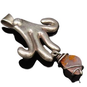 MEXICO 925 Silver Vintage Tentacles Motif Wrapped Agate Pendant PT21676
