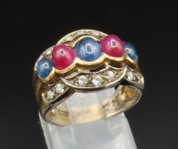 925 Sterling Silver - Vintage Ruby Sapphire & Top… - image 1