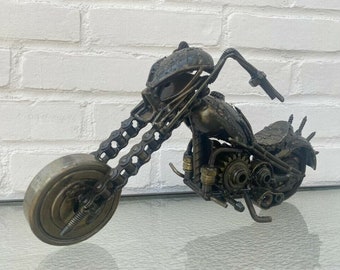 Collector Piece Skull Chopper Motorcycle Artwork Made Of Parts - Heavy