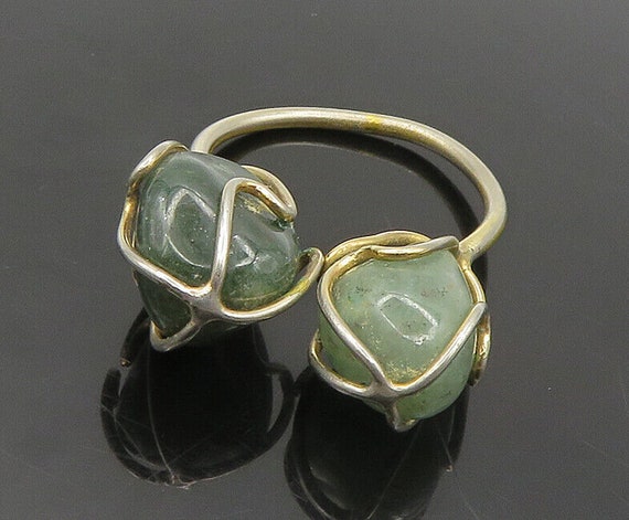 925 Silver - Vintage Shiny Wrapped Green Jasper C… - image 1