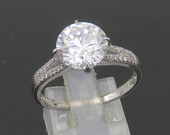 STAUER 925 Silver Vintage Cubic Zirconia Solitaire Accent Ring Sz