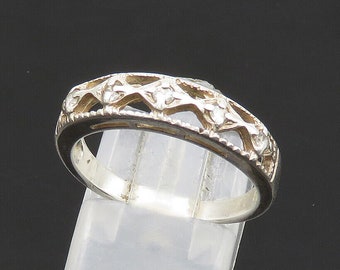 AVON 925 Silver - Vintage Topaz Diamond Shape Pattern Band Ring Sz 8 - RG20756