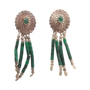 925 Sterling Silver Vintage Earrings SOUTHWESTERN Oval Turquoise Dangles EG13486