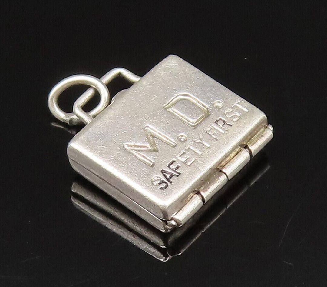Pendentif Breloque Vintage En Argent Sterling 925 'Safety First' - Époque Rétro 1935-1950 - Occasion Très Bon état