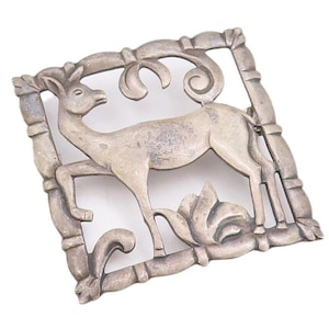 925 Sterling Silver Vintage Brooch Pin BROOKS Antique Jungle Landscape BP10915