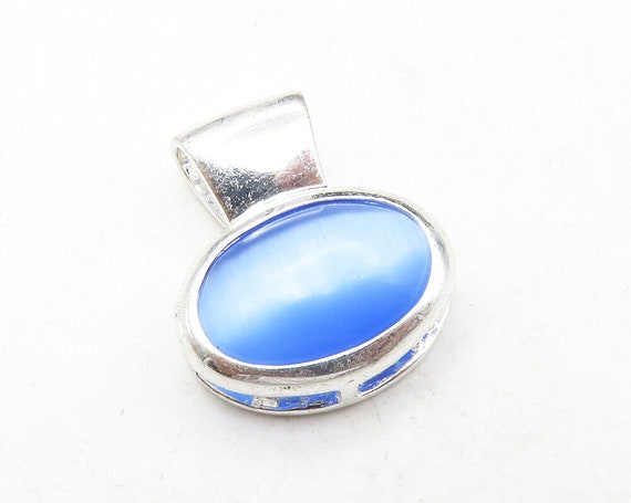 925 Sterling Silver - Cabochon Cut Blue Cat's Eye… - image 2