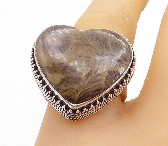 925 Sterling Silver - Vintage Jasper Love Heart C… - image 1