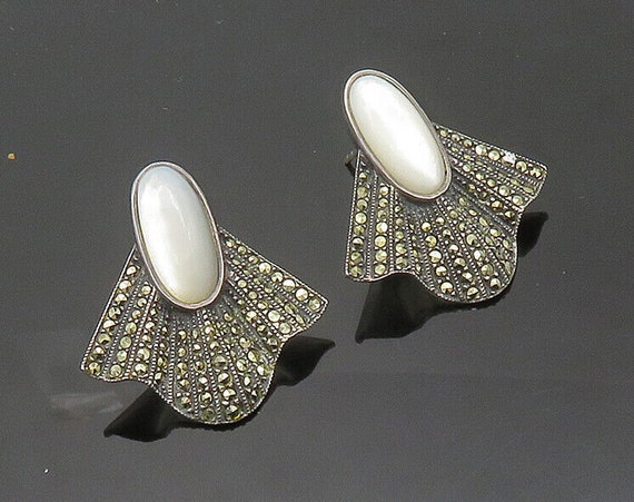 JUDITH JACK 925 Silver Vintage Mother of Pearl Marcasite