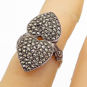 925 Sterling Silver Vintage Marcasite Love Heart Cocktail Ring Sz 4.5 RG4598