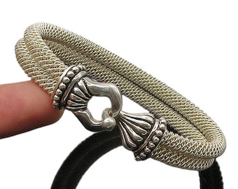 ESPO SIG 925 Sterling Silver Vintage Double Mesh Hook Bangle Bracelet BT8701