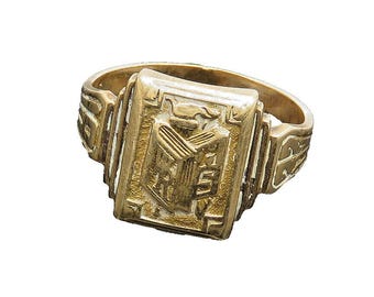 10K GOLD Vintage Shiny Antique 1932 WR High School Class Ring Sz 6.5 GR048